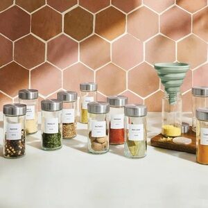 Figmint Glass Spice Jar Set w/ Labels & Collapsible Funnel